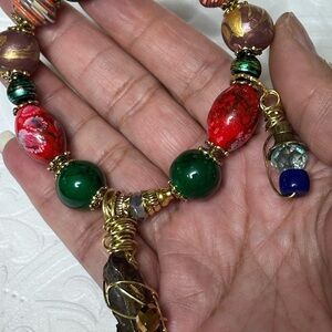 Hand crafted Bracelet OOAK Collage Charm Festival With hand painted beads 0778